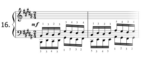 Piano technique exercise N°16 in B
