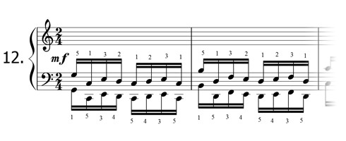 Piano technique exercise N°12 in C