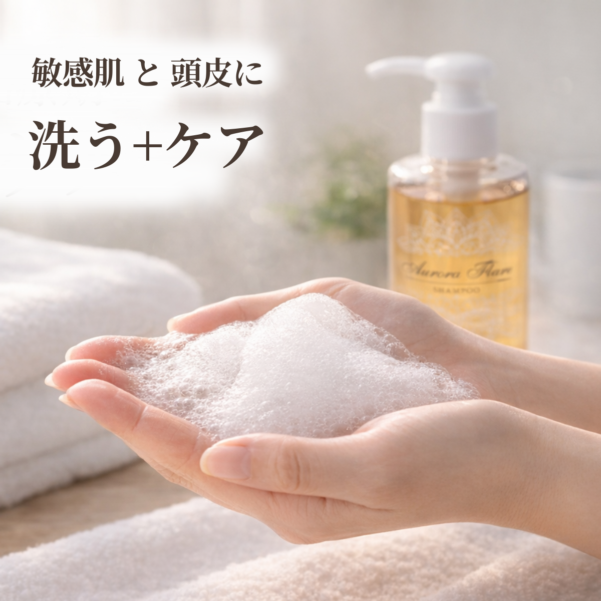 敏感肌に低刺激、洗うケアのやさしい泡立ちのイメージ画像
