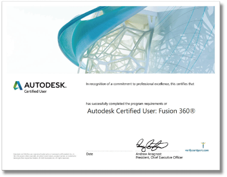 CADCIL Fusion 360 オートデスク認定資格プログラム ユーザー試験 認定証