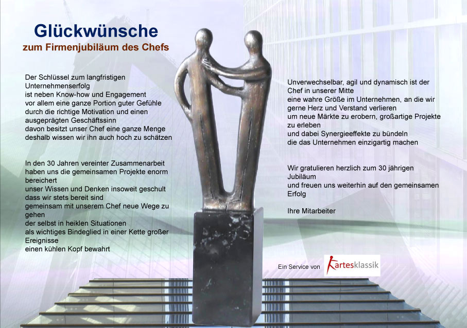 Gratulation Firmenjubiläum Chef artesklassik Skulpturen