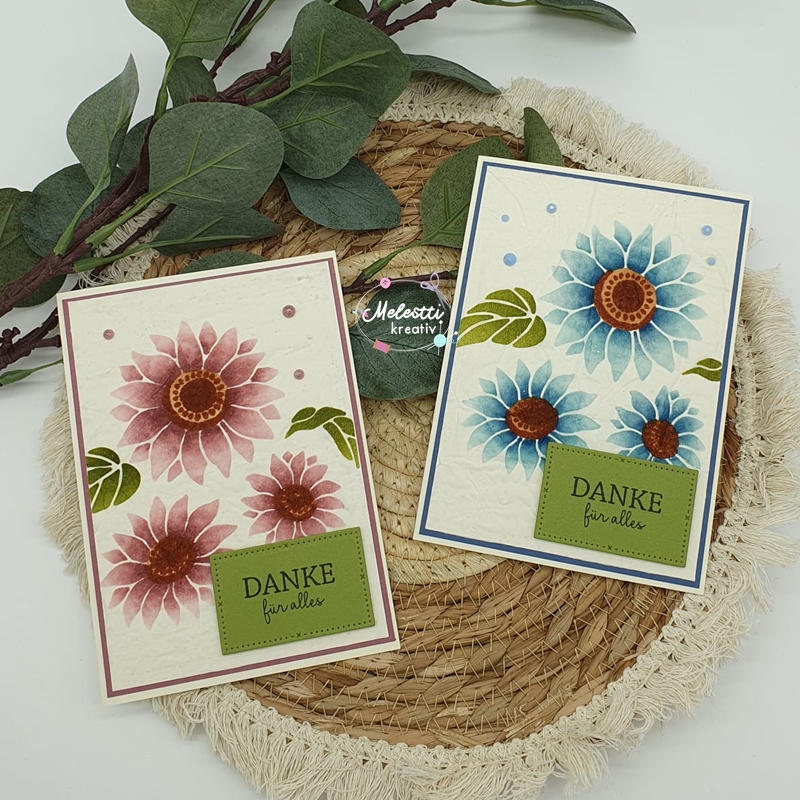 Blumenkarte mit Schablone und Taschentuch