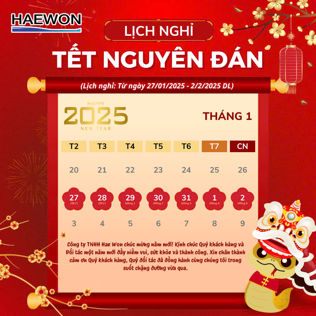 THÔNG BÁO LỊCH NGHỈ TẾT NGUYÊN ĐÁN 2025