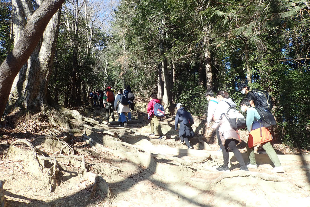 元気に稲荷山への登山道を登る