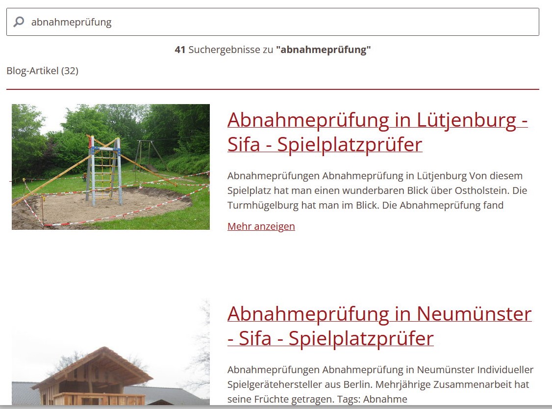 Suchen in der Homepage mit Suchfunktion