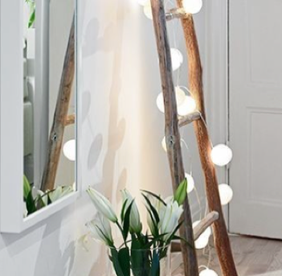  scaletta a pioli con kit di palline luminose - wood ladder with lights for home decor 