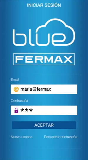 Inicio de sesión en la app blue