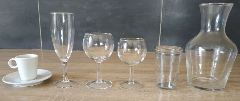 verre à eau, vin flute, soft (100 de chaque)