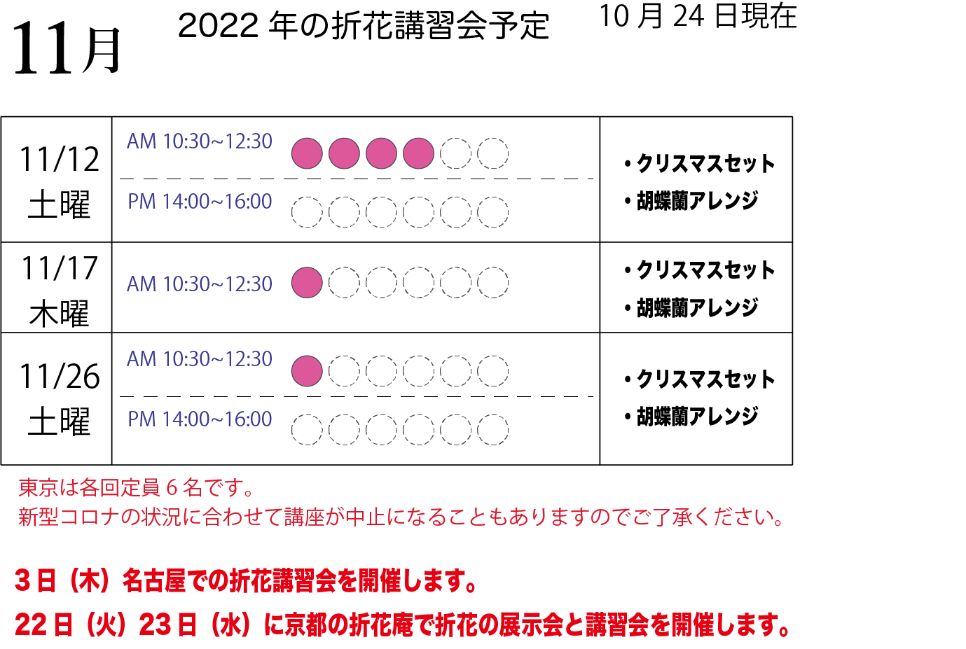 11月の講習会予定