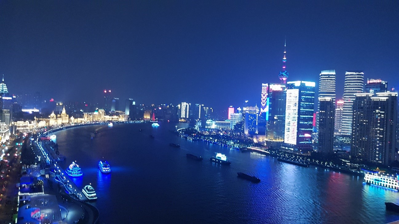 View from Roof-Top-Bar of the "Shanghai on the Bund Indigo Hotel" across Huangpu Jiang