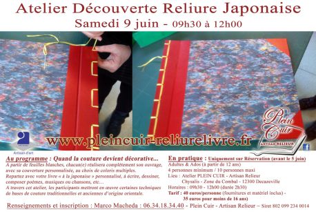 Atelier Découverte RELIURE JAPONAISE Aveyron - artisanat livre - reliure artisanale - animations reliure