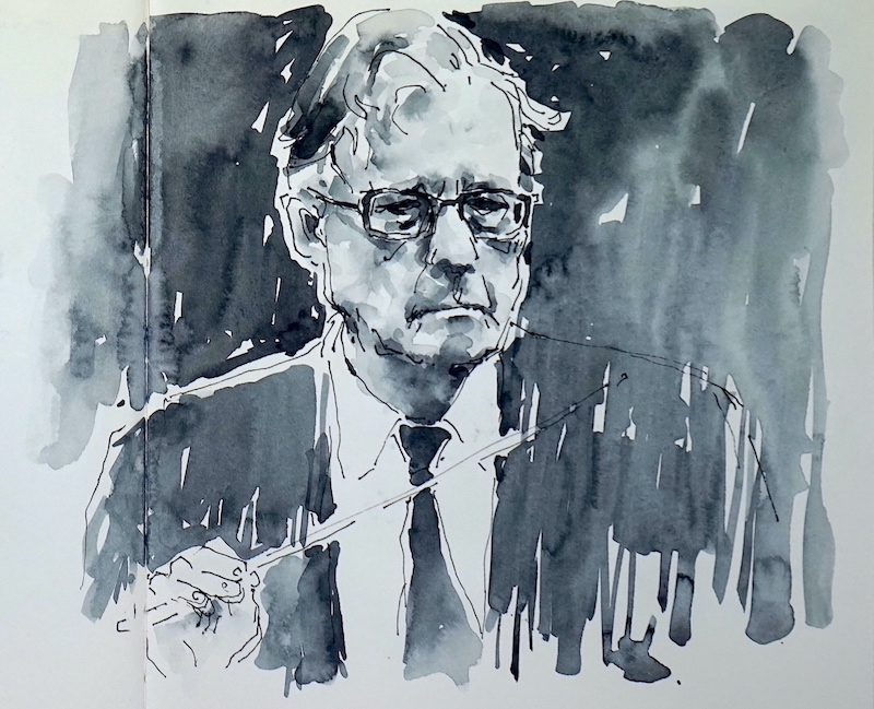 Portrait Karl Böhm Tuschezeichnung