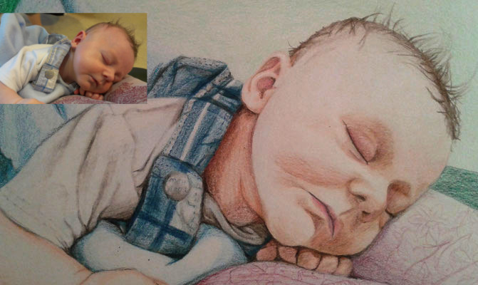 Baby-Porträt, circa A5, 135 g/m², Zeichenpapier, Polychromos