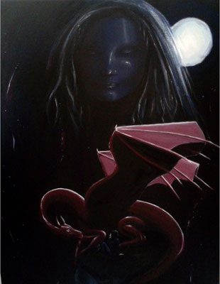 Buchillustration Projekt Krähenwald - Dragon - 80 x 60 cm - Leinwand - Acryl-Farben