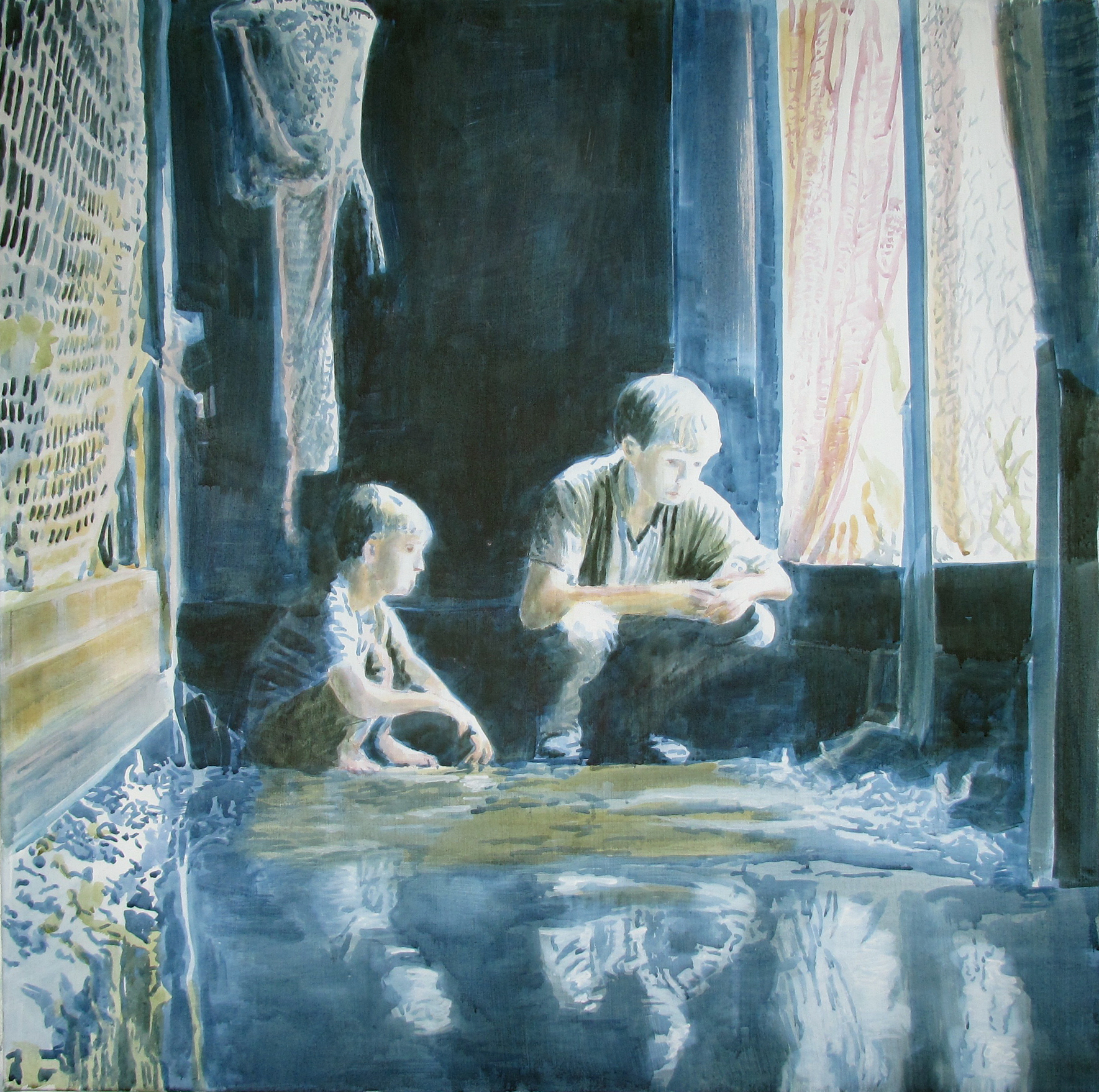 Hauptquatier | Tusche und Farbstift auf Nessel | 120 × 120 cm | 2025