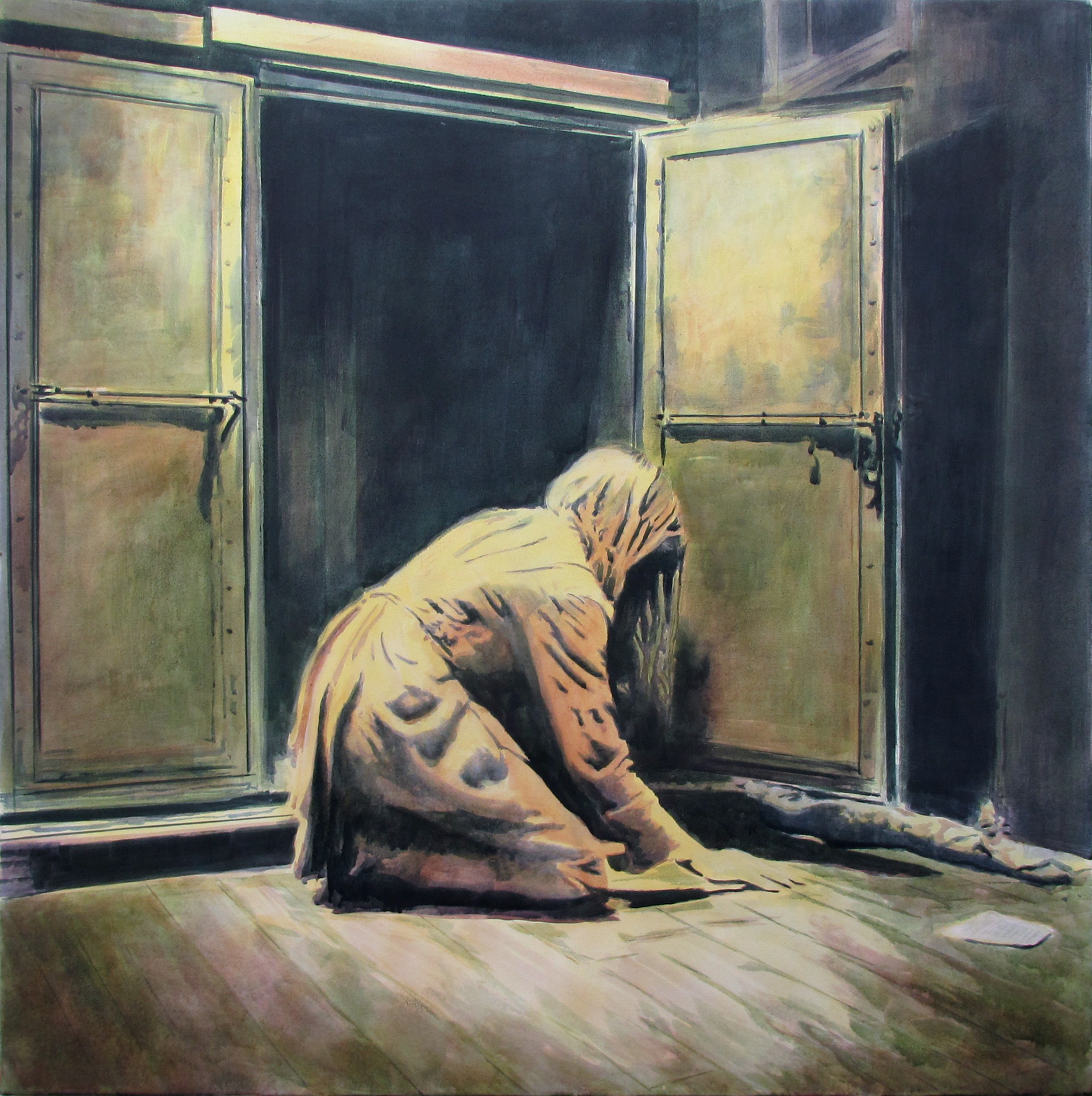 Zuckergast | Tusche und Farbstift auf Nessel | 120 × 120 cm | 2025