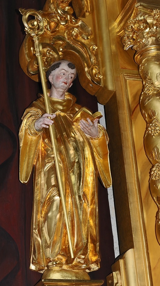 Fridolinsstatue in der Gallus/Fridolin-Kapelle im Chorherrenstift Beromünster