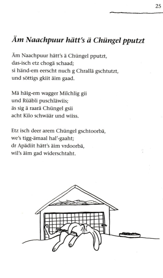 aus: Hauser Fridolin (alias Fridli Osterhazy alias -y.) Füüfäsächzgmaal "Frisch vum Fridli", Fridolin Verlag 2004 Seite 25