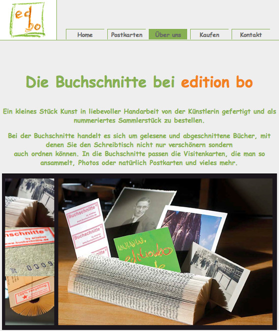 Buchschnitte auf der website von edition bo