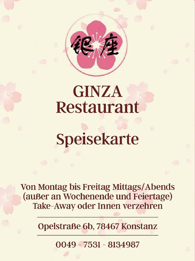 Speisekarte Take-Away Ginza Konstanz