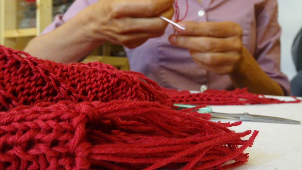 Part of the process of a handmade shawl