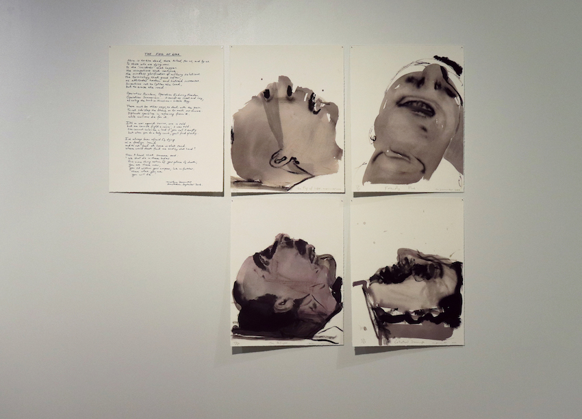 Marlene Dumas, The Fog of War,  2006, suite of 4 digital prints + 1 sheet of text written by Marlene Dumas in Pressboard portfolio, edition of 80