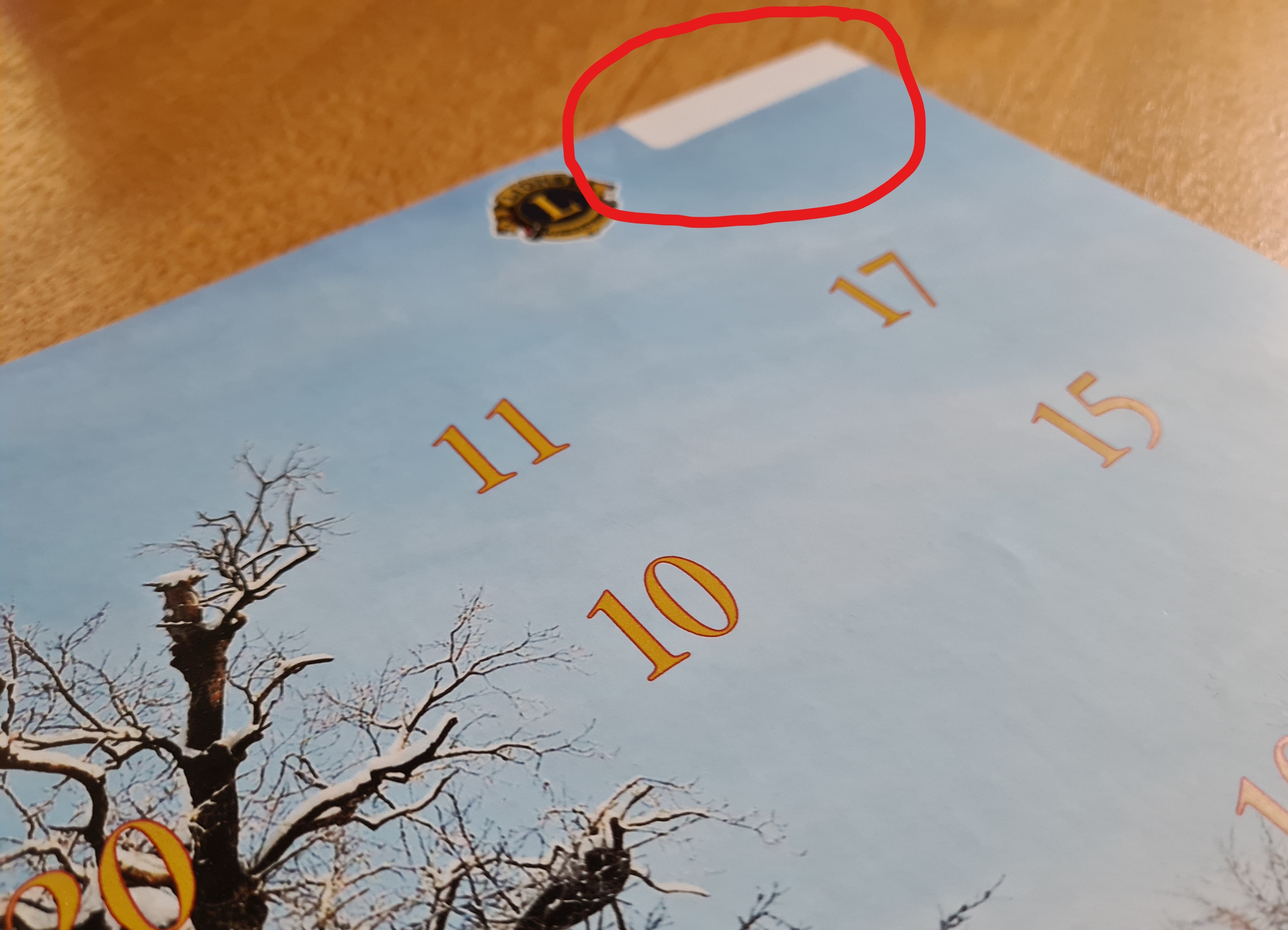 Losnummer: oben rechts (hier exemplarisch dargestellt an einem Vorjahreskalender)
