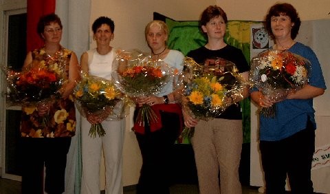 Ehrung der aktiven Helferinnen und Mitgliederinnen der Gymnastik- und Fitnessgruppe: Sieglinde Müller, Anke Knöll, Annika Jäger, Susanne Seelig, Monika Seelig (von links)