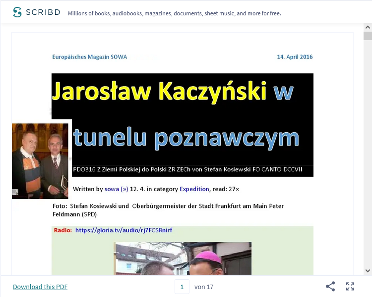 Jaroslaw Kaczynski w tunelu poznawczym PDO316 Z ziemi polskiej do Polski ZR ZECh von Stefan Kosiewski Fascynacja Obłędem CANTO DCCVII 