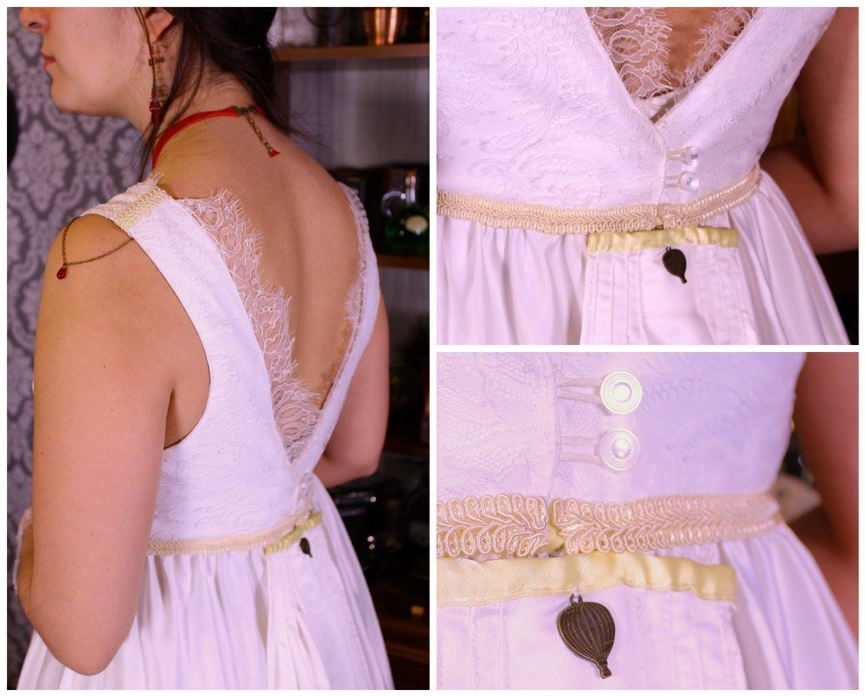 Robe de mariée : dentelle de calais, traine escamotable