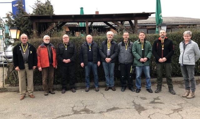 v. l. Wilfried Knopke, Hajo Ditton (Kreisreferent Vorderlader), Klaus Rettwitz (SG Rohrbach), Horst Werner (SV Dossenheim), Klaus Barth (SG Wieblingen), Martin Riedlberger, Alexander Best, Oliver Steimel, Andrea Schmelcher-Lanig (stv. Kreissportleiterin)