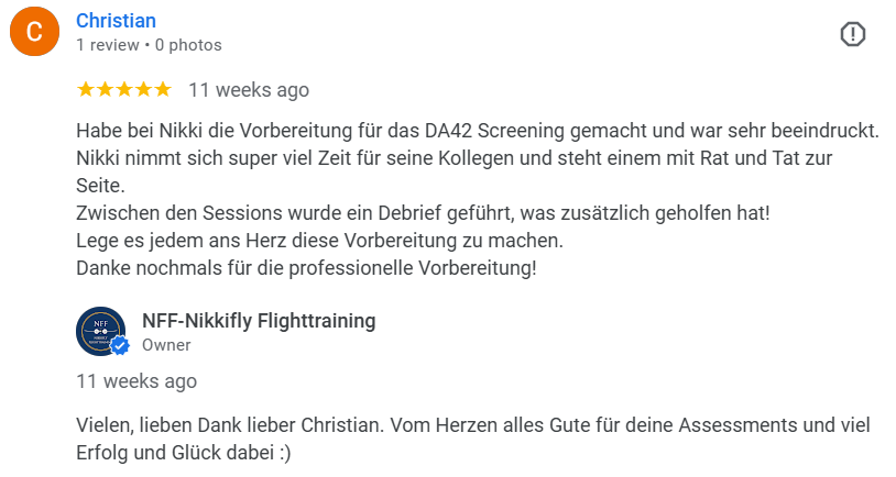 Very good google review for NFF- Nikkifly Flighttraining