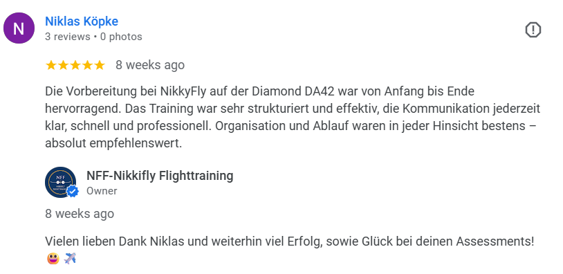 Very good google review for NFF- Nikkifly Flighttraining