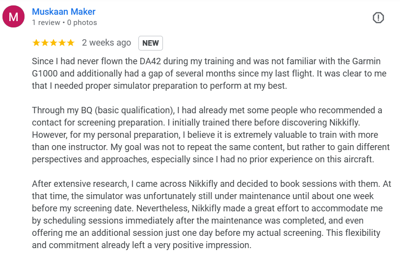 Exzellente Google Bewertung für NFF-Nikkifly Flighttraining
