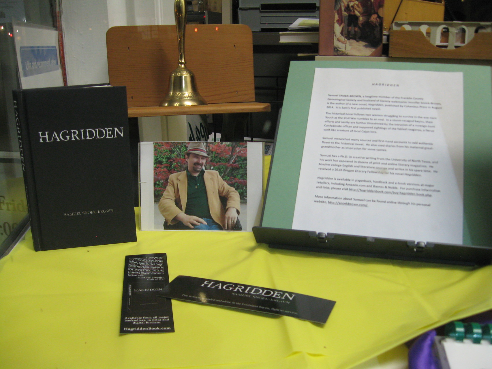 Fall 2014 book display of 'Hagridden,' a new book by Society member Samuel Snoek-Brown (Photo courtesy of Sue Bolin)