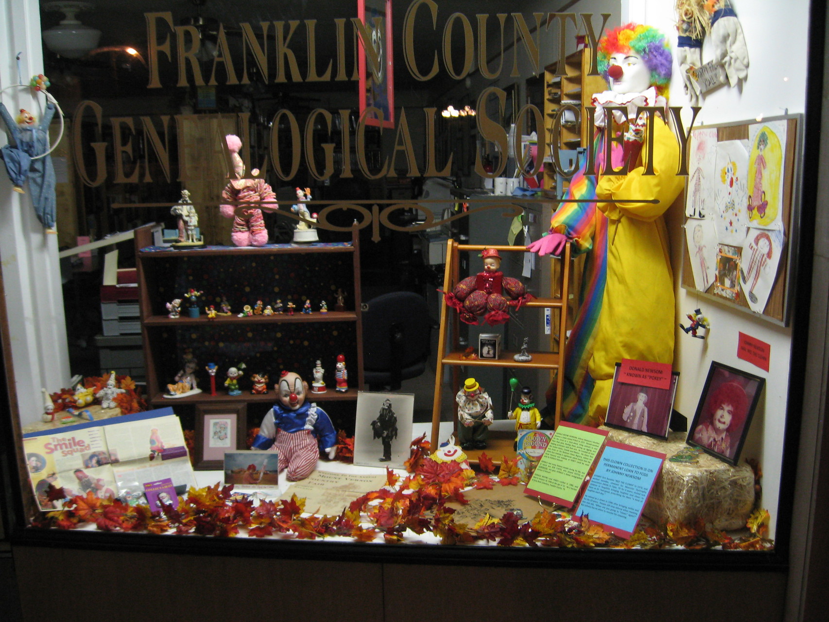 2013 display of Johnny Newsom's clown collection, after retiring from being "Red, the Clown." (Photo courtesy of Sue Bolin)