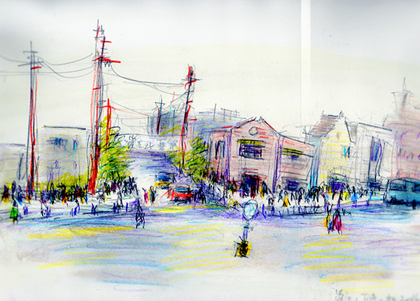 祭りの風景 水彩画 2024.11.29透明水彩スケッチ「七五三参り」（枚方市 山田池公園