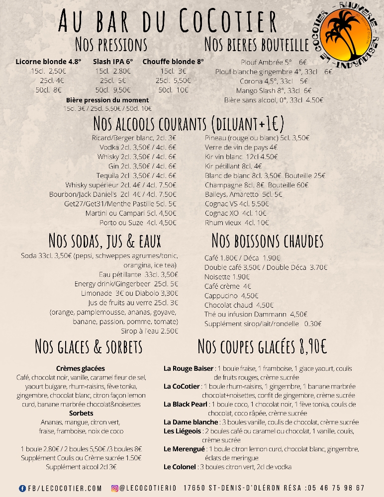 Carte des Boissons