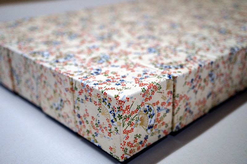 千代紙と民芸紙を使って別注で作製したかぶせ型の小さな貼り箱