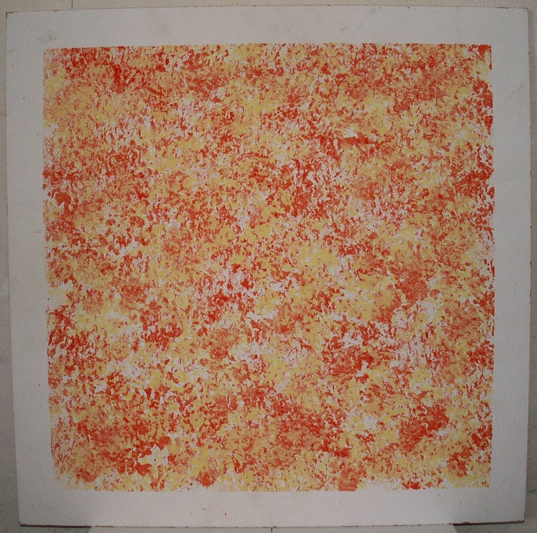 Musterplatte: Orange und abgetöntes Gelb auf Weiss