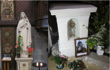 Statue de Sainte Thérèse de l'Enfant Jésus et reliques des Saints Louis et Zélie Martin