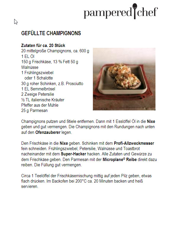 Gefüllte Champignons vom Pamperedchef Ofenzauberer (mittlere Größe)