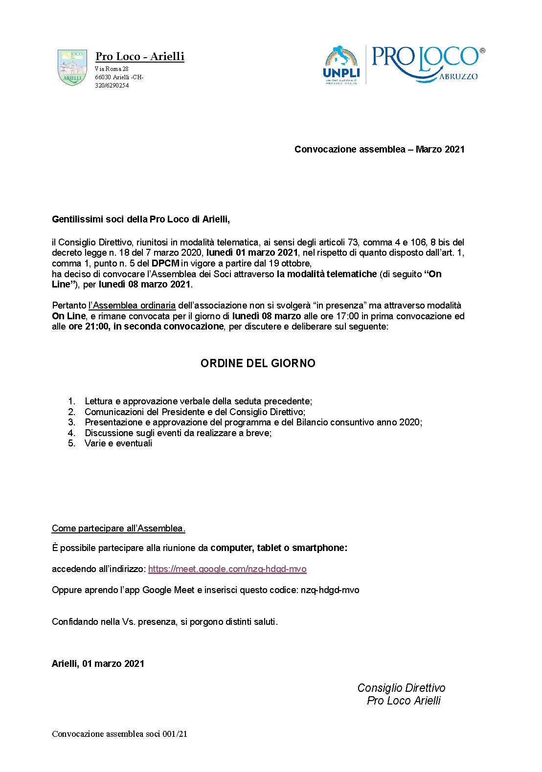 001.21_Convocazione prima assemblea generale 2021