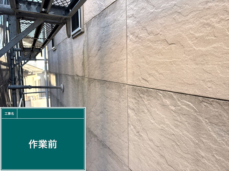 塗装前の苔・汚れが目立つ外壁