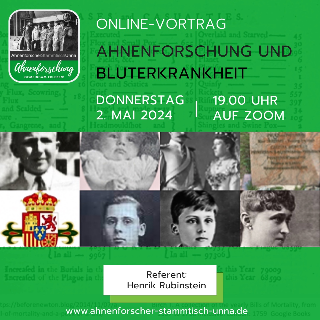 Online-Vortrag "Ahnenforschung und Bluterkrankheit" am 02.05.2024
