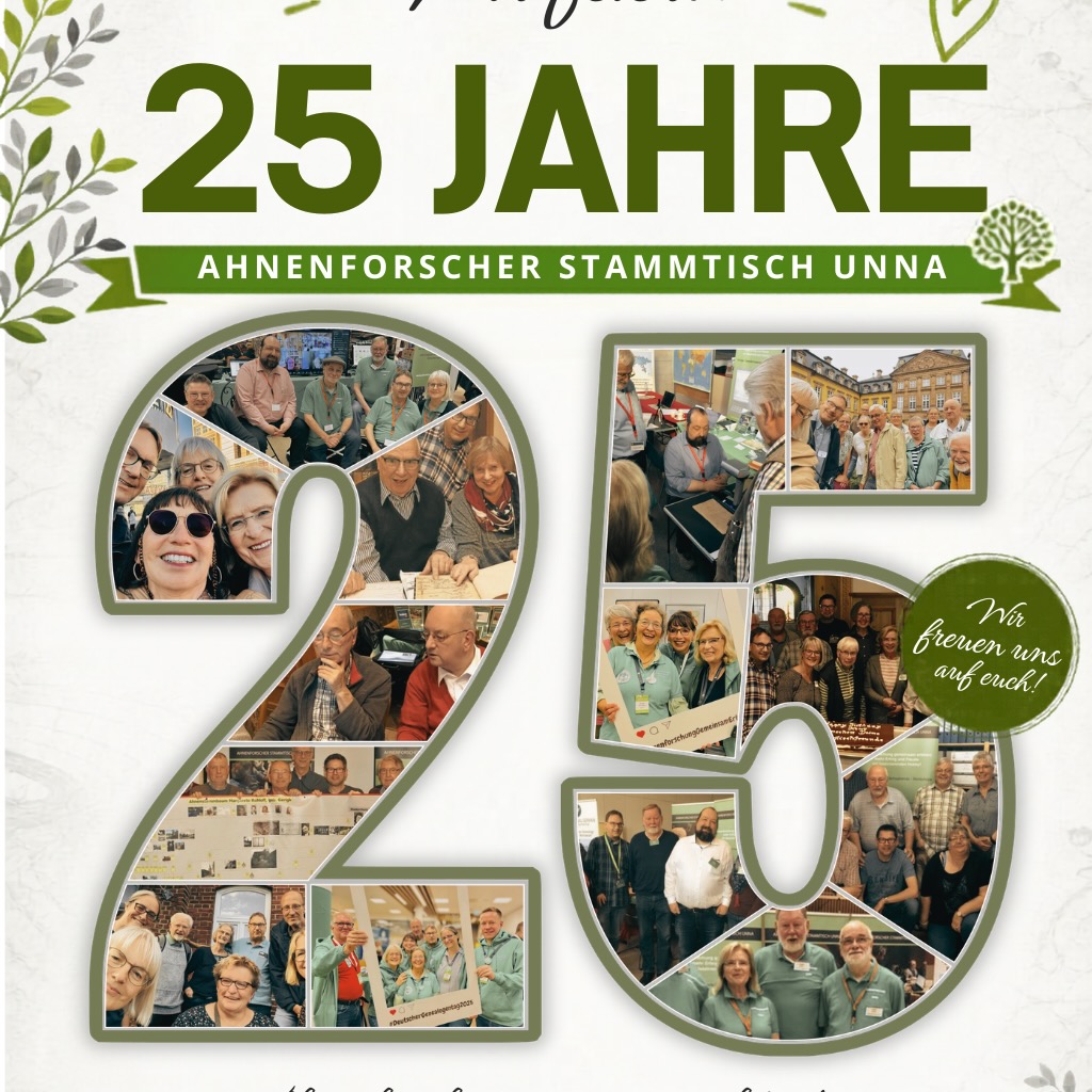 Jubiläumsfeier "25 Jahre Ahnenforscher Stammtisch Unna" am 18.07.2026 in Unna-Lünern