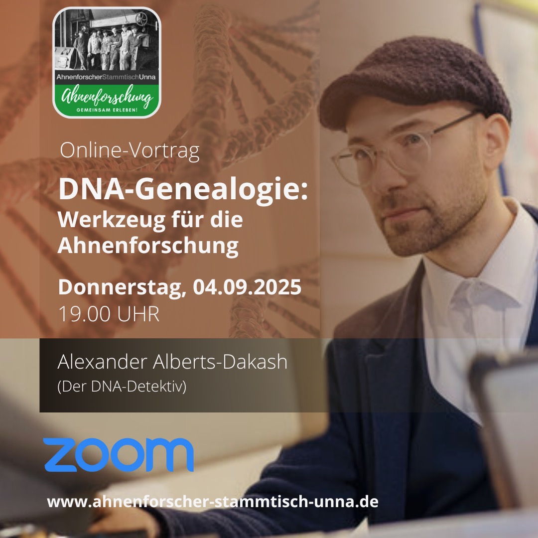 Online-Vortrag "DNA Genealogie - Ein Werkzeug für die Ahnenforschung" am 04.09.2025
