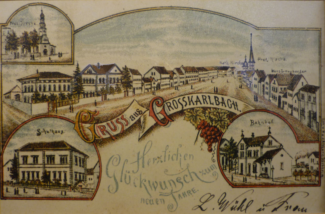 Lithographische Ansichtskarte von Großkarlbach 1890