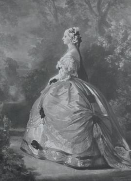 Winterhalter Franz Xaver :  L'impératrice Eugénie en costume du XVIIIe siècle.  Lithographie. Coll.part. 