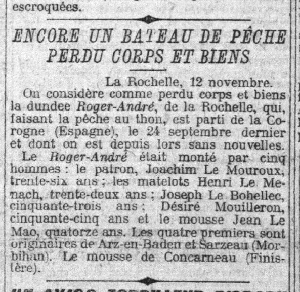 Extrait de "Le Petit Parisien" du 13/11/1912
